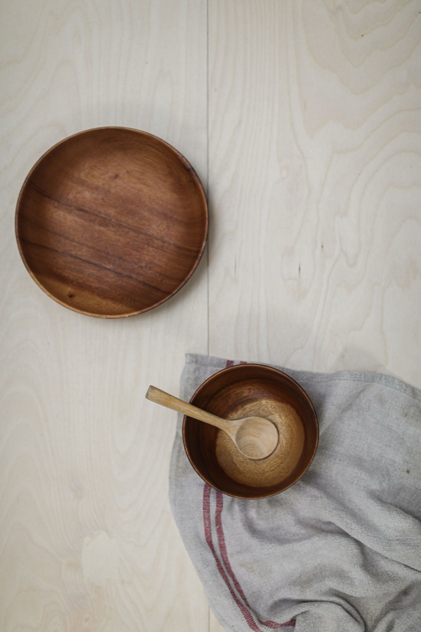 A shallow carved wooden dish